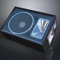 Black Computer Case Featuring Blue Mesh Cooling Fan And Modern Panel Design 3d model