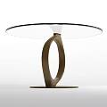 Modern Round Glass Top Dining Table With Circular Ring Brown Base Design 3d model