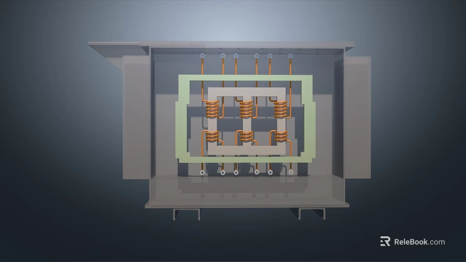 Detailed View Of Electrical Transformer With Copper Coils And Frame Structure 3d model 