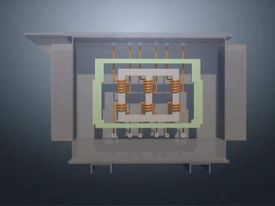 Detailed View Of Electrical Transformer With Copper Coils And Frame Structure 3d model