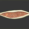 Long Shaped Pizza With Red Tomato Sauce Melted Cheese And Toppings On White Plate
