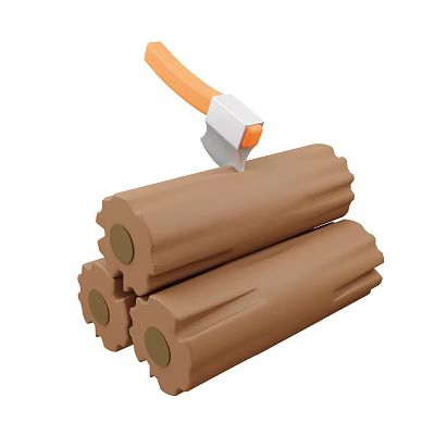 Decorative Ornament Set with Axe and Stacked Wood Logs for Home Decoration 3d model