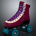 Vintage Burgundy Suede Roller Skates With Purple Blue Laces And Teal Wheels