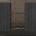 Modern Brass Multi-tiered Display Shelf With Glassware And Bottles On Wooden Wall