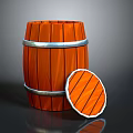 Wooden Barrel With Staves Metal Hoops And Detached Lid Isolated On Dark Background