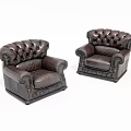 Classic Leather Single Seater Sofa with Tufted Back and Stitched Armrest Details 3d model