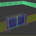 Outdoor Green Lawn Area With Black Fence And Red Brick Pillar Gate