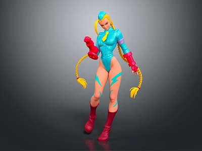 Game and Movie Character With Blonde Pigtails Blue Bodysuit Lightning Patterns Red Gloves And Boots 3d model
