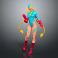 Game and Movie Character With Blonde Pigtails Blue Bodysuit Lightning Patterns Red Gloves And Boots