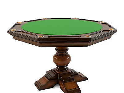 Octagonal Entertainment Table With Green Felt Top And Wooden Carved Pedestal Base 3d model