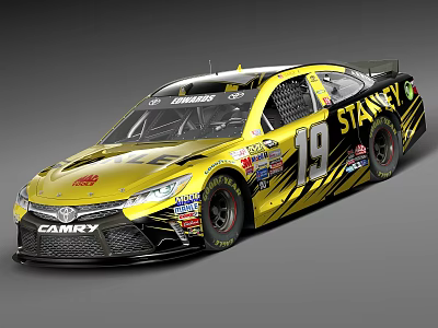 Yellow Toyota Camry Race Car Featuring Number 19 And Stanley Branding 3d model