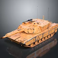 Rustic Yellow Tank With Turret Cannon Antennas And Tracks On Dark Reflective Background