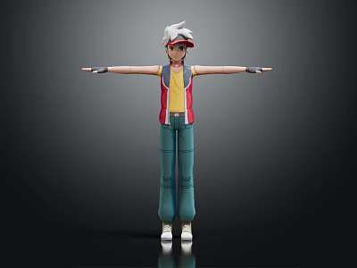 3D Model Character With White Hat And Companion Creature In Dark Scene 3d model