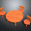 Orange Wooden Round Dining Table And Three Chairs Furniture Set