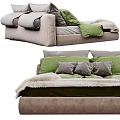 Modern Double Bed With Green Bedding Gray Mattress And Soft Fabric Headboard 3d model