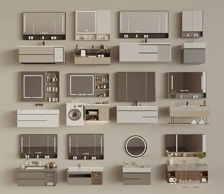 Sleek Modern Bathroom Cabinet Designs With Mirror Storage And Countertop 3d model