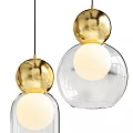 Modern Pendant Lighting Fixtures With Transparent Glass Shades And Metal Bases Featuring Gold Accents