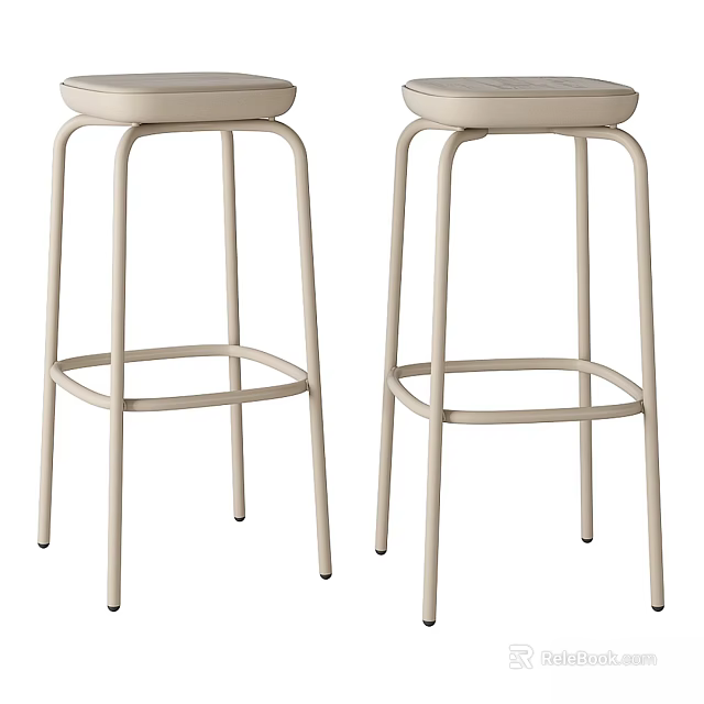 Modern Light Colored Stool With Metal Frame And Upholstered Seat 3d model 