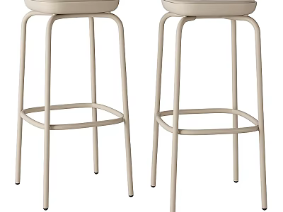 Modern Light Colored Stool With Metal Frame And Upholstered Seat 3d model