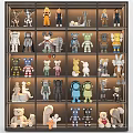 Assorted Stuffed Dolls Collection with Colorful Diverse Designs on Display Shelves