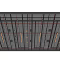 Modern Industrial Suspended Ceiling With Black Metal Framing Red Accent Lines And Recessed Linear Lights