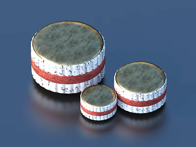 Decorative Ornament Set with Three Sizes Gold Top Red White Striped Ornamental Design 3d model