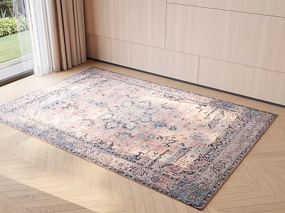 Square Rug With Vintage Pattern In Pastel Colors For Living Room Wooden Floor 3d model