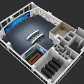 Aerial View of Modern Control Room Interior with Long Tables Large Screens Seats and Plants