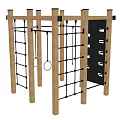 Wooden Playground Equipment With Climbing Net Hanging Rings Ladder And Vertical Panel