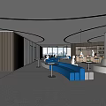 Modern Lounge Area Interior Design With Blue Curved Sofas White Seats And People Relaxing