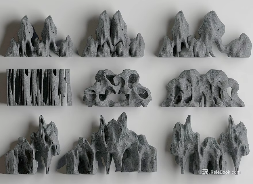 Stone and Wood Decorative Sculptures With Various Shapes And Intricate Designs 3d model 