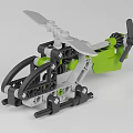 Mechanical Building Blocks Helicopter Model With Green Gray Fuselage And Rotating Propeller 3d model