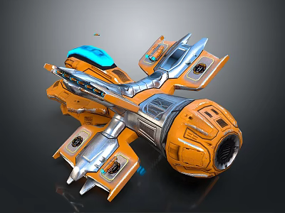 Futuristic Orange And Silver Cosmic Spaceship With Blue Lights And Advanced Structure 3d model