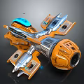 Futuristic Orange And Silver Cosmic Spaceship With Blue Lights And Advanced Structure