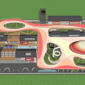 Modern Traditional School Building Design With Red Curved Structure Green Lawns And Courtyards