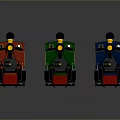 Colorful Vintage Style Toy Trains Red Green Blue Locomotives With Black Chimneys