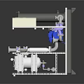 Industrial Mechanical Equipment Setup With Metal Frame Blue Motor White Pumps And Pipes