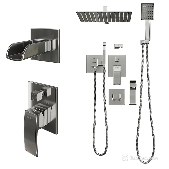 Modern Wall Mounted Faucet And Shower System With Handheld Sprayer And Chrome Finish 3d model 