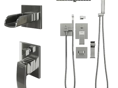 Modern Wall Mounted Faucet And Shower System With Handheld Sprayer And Chrome Finish 3d model