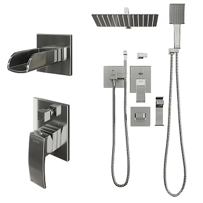 Modern Wall Mounted Faucet And Shower System With Handheld Sprayer And Chrome Finish 3d model