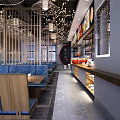 Modern Restaurant Interior Design With Comfortable Seats Pendant Lights And Menu Display Decor