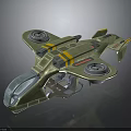 Futuristic Green Spacecraft With Yellow Accents Circular Thrusters And Transparent Cockpit