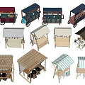 Functional Carts Featuring Various Mobile Stalls Wooden Canopies And Different Colors