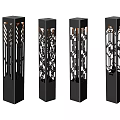 Modern Black Outdoor Pillar Lights with Intricate Cutout Patterns and Decorative Design