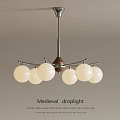 Medieval Chandelier with Metal Arms and White Glass Globe Shades Vintage Design