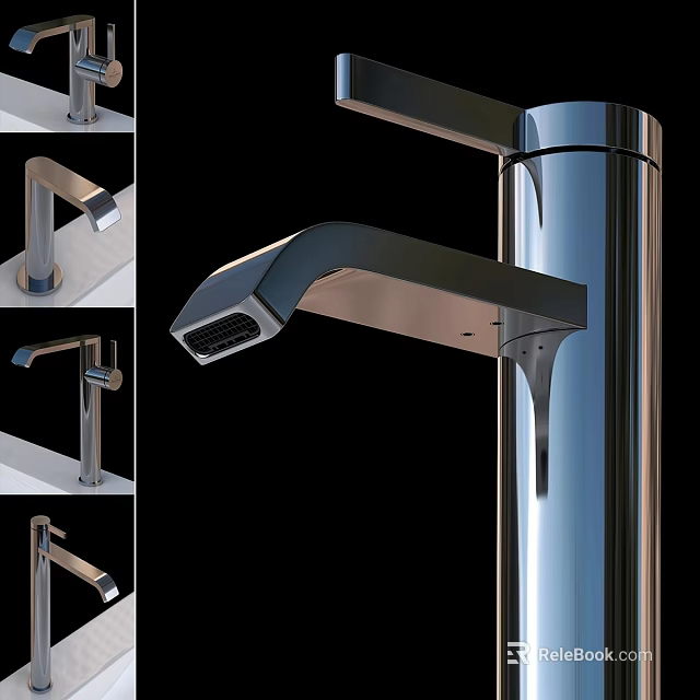 Sleek Contemporary Chrome Faucet Design With Curved Spout And Vertical Base 3d model 