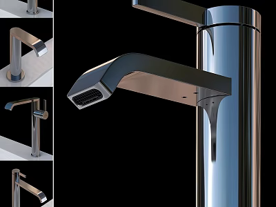 Sleek Contemporary Chrome Faucet Design With Curved Spout And Vertical Base 3d model