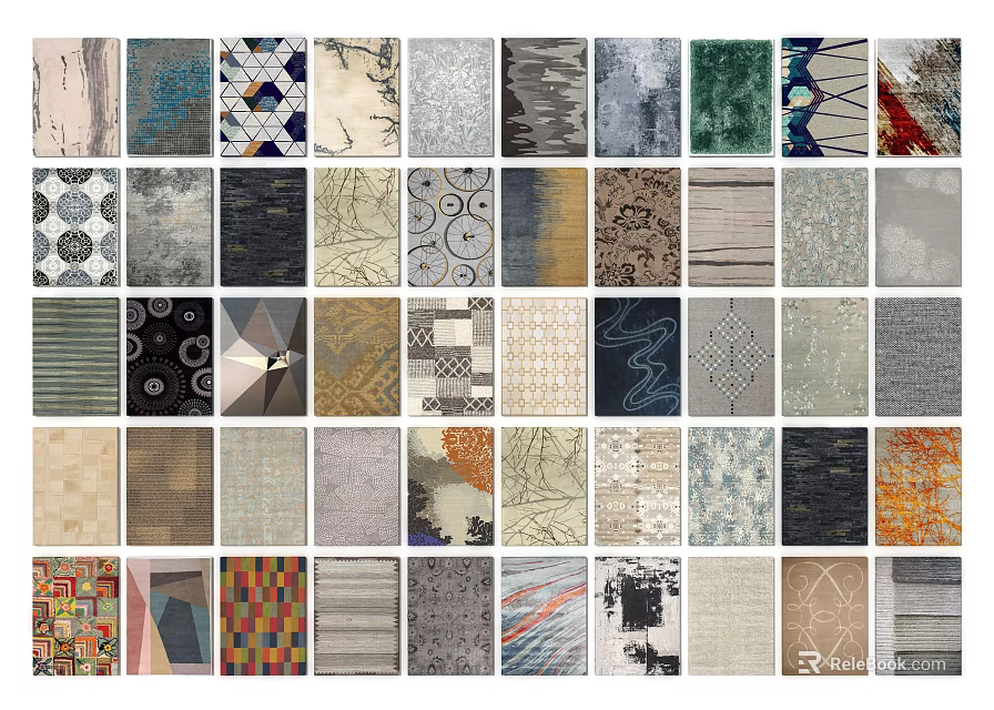 Various Square Rugs With Different Patterns And Colorful Designs For Home Decor 3d model