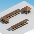 Outdoor Wooden Pergola Design With Long Structure Pavilion Style Roof And Support Columns