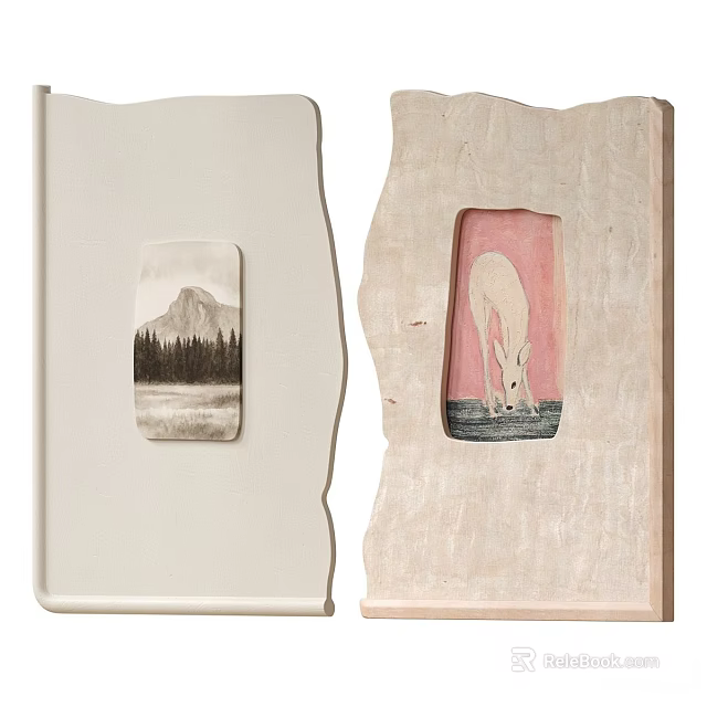 Handcrafted Wooden Photo Frames With Mountain Trees And Deer Images Natural Texture 3d model 